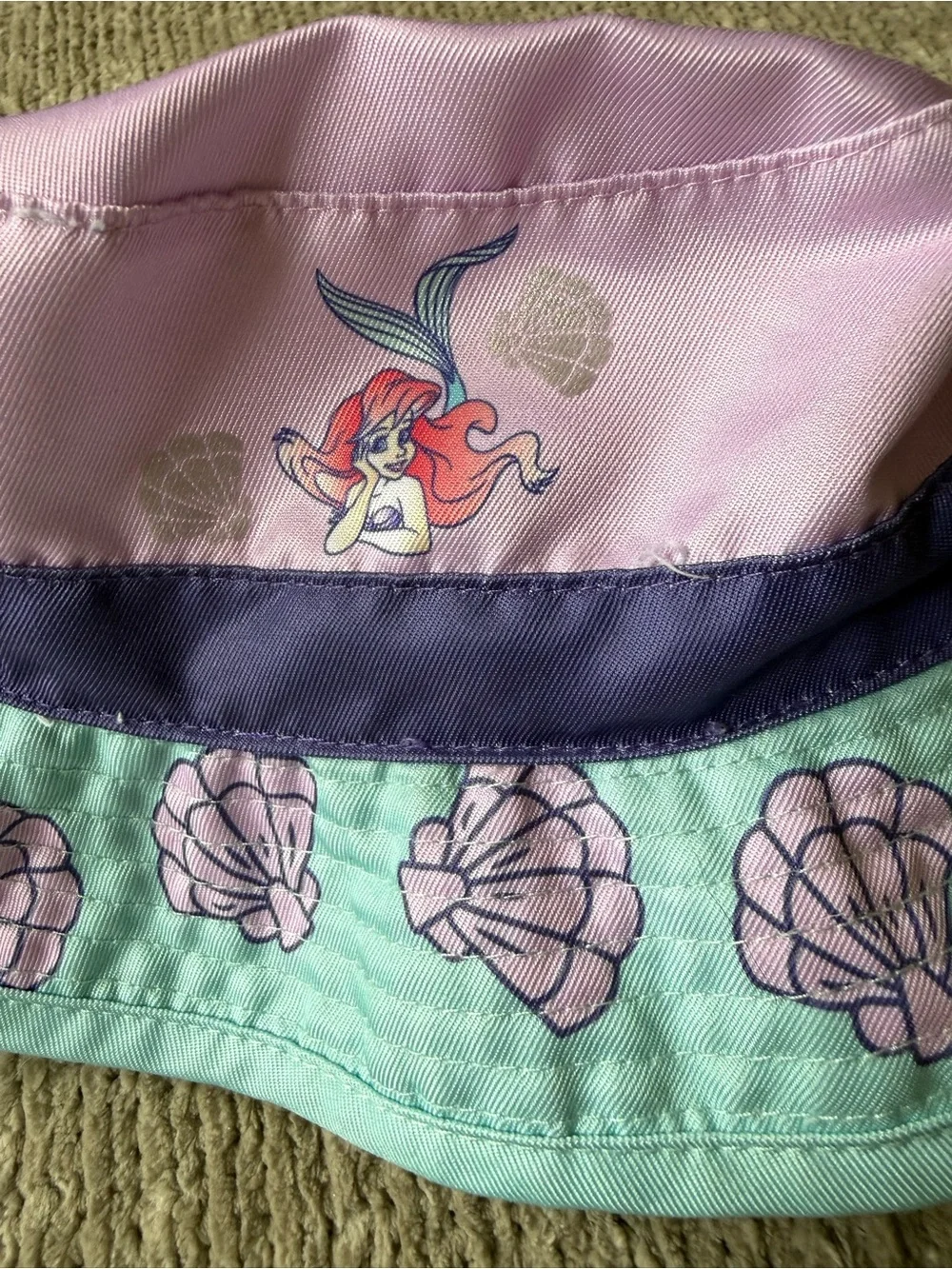 Disney Princess Ariel Little Mermaid Reversible Bucket Hat OSFM Seashell Y2K